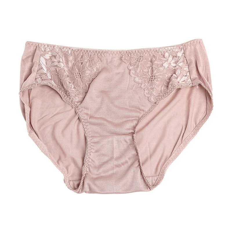 Women Underwear Briefs High Waist 100% Real Silk Underwear Panties Briefs Lace Briefs Female Underpants 8058