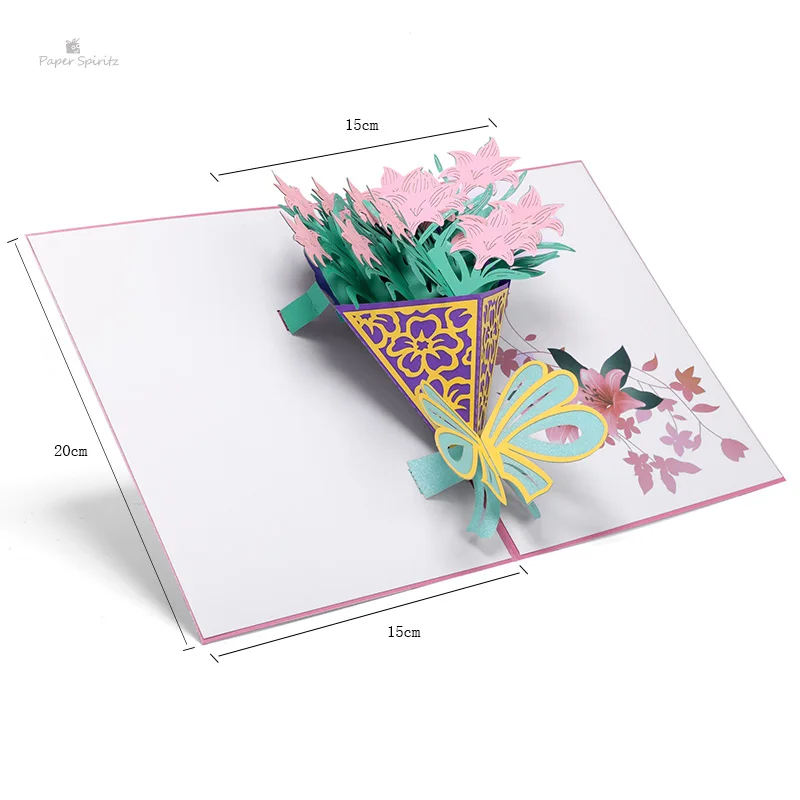  PAPER SPIRITZ Flower Bouquet 3D laser Pop Up Paper Card with Envelope Invitations Greeting Cards Gi - 32895794639