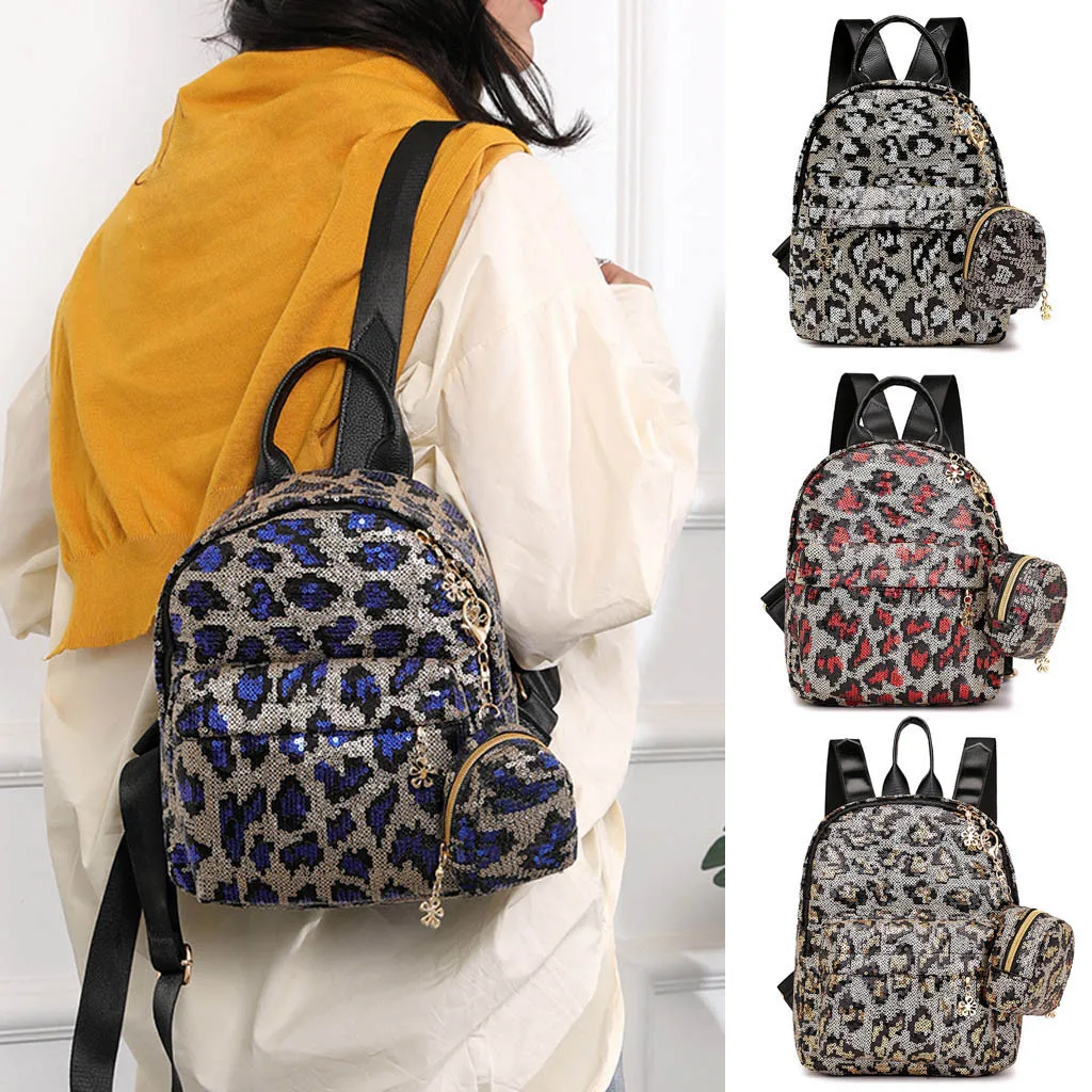 Mochilas mujer женский рюкзак Девушка блесток Леопард школьная сумка рюкзак дорожная сумка+ клатч