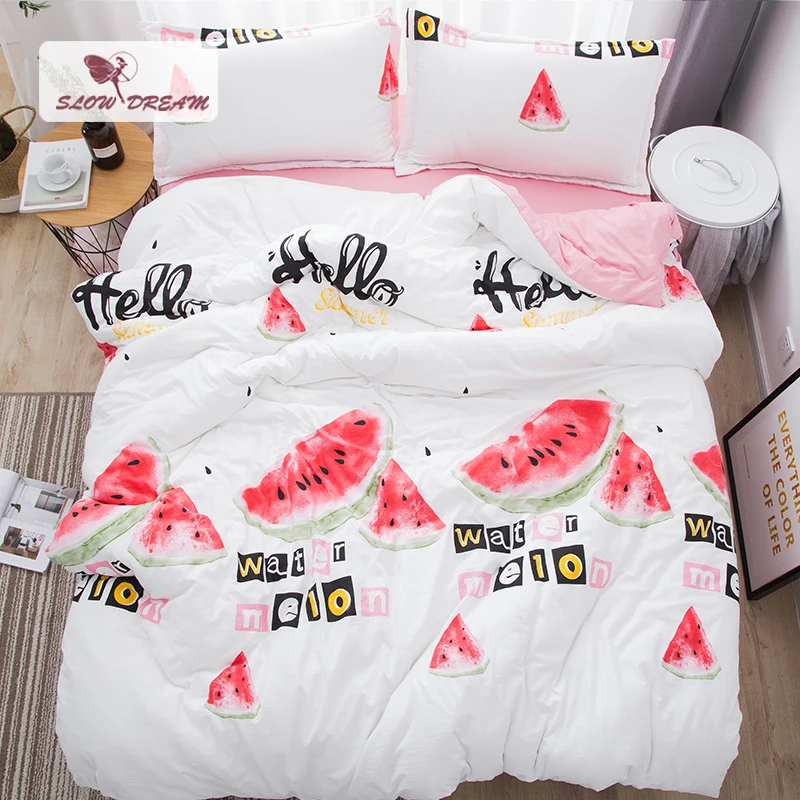 

SlowDream Bedding Set Nordic Comforter Luxury Duvet Cover Bedspread Double Sheets Cute Watermelon Queen King Adult Bed Linen Set