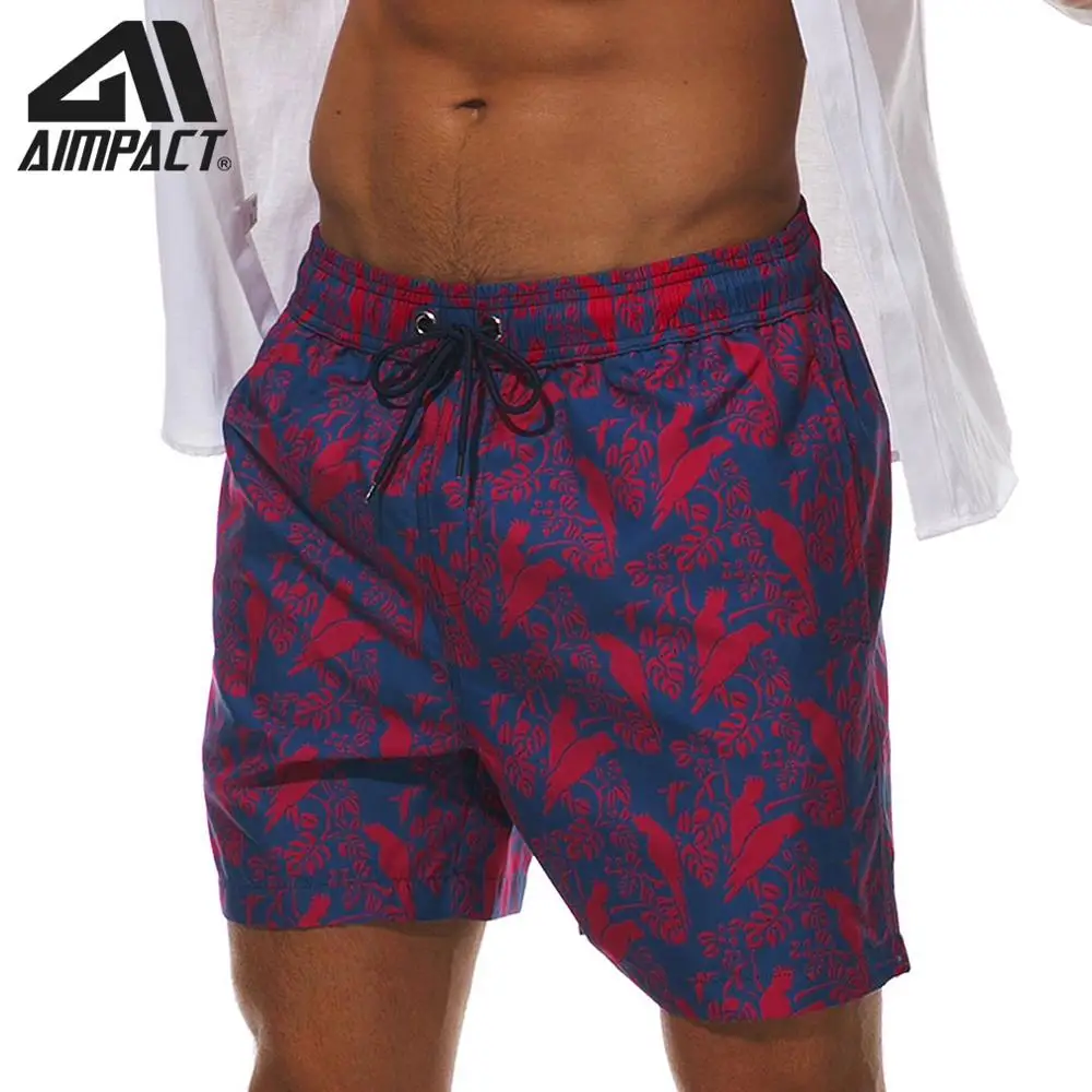 

AIMPACT Surf Men's Swimming Trunks Beach Board Shorts Quick Dry Parrot Print Volley Swimwear Bathing Suit with Pockets AM2206