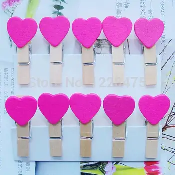 

10pcs/lot New rose color Heart Wooden Clip wood peg Mini Paper Clip Special Gift