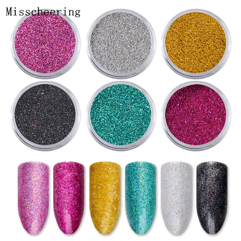  6 boxes Holographic Laser Nail Art Powder Dust Sandy Matte Designs Glitter UV Gel Charm Decorations