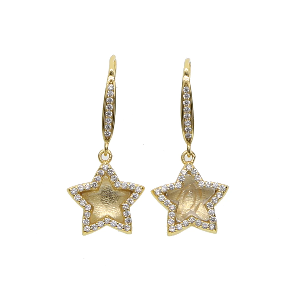 100% 925 sterling silver stamp 925 gold silver color star charm dangle cz star pendant hook fashion women girl earring