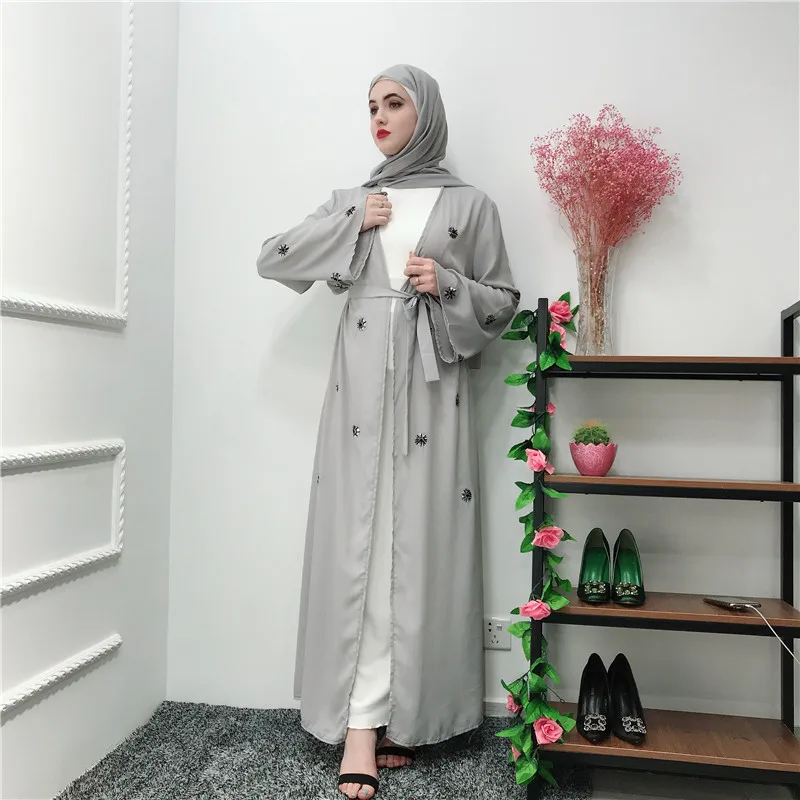 Мусульманский кардиган с вышивкой abaya полное платье кимоно длинные халаты Туника Jubah катфан Ближний Восток Рамадан Арабский исламский одежда