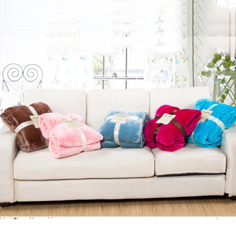 

Hot Home textile flannel Blanket pink super warm soft blankets throw on Sofa/Bed/Plane Travel patchwork solid Bedspread hot sale