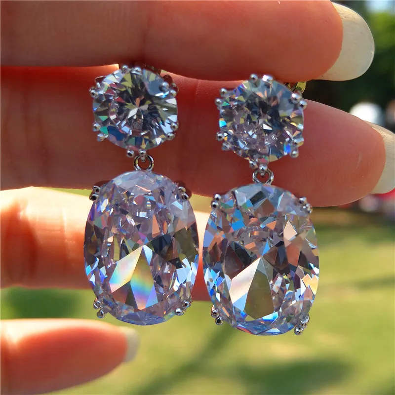 Роскошные женские хрустальные циркониевые Винтажные серьги-гвоздики 925 пробы серебряные свадебные украшения большие белые синие Черные серьги для женщин