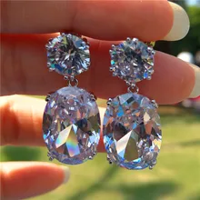 Роскошные женские хрустальные циркониевые Винтажные серьги-гвоздики 925 пробы серебряные свадебные украшения большие белые синие Черные серьги для женщин