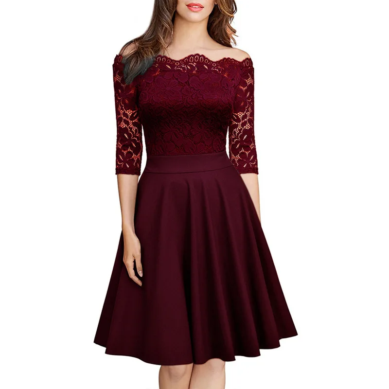 Half sleeves Vintage Floral Lace Evening dress Boat Neck Cocktail Formal Swing Dress Special Occasion Dresses robe de soiree Half sleeves Vintage Floral Lace Evening dress Boat Neck Cocktail Formal Swing Dress Special Occasion Dresses robe de soiree