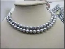 925 silver real genuine natural 2 ROW NEW 8-9MM GRAY TAHITIAN PEARL NECKLACE 18inch jewelry design wholesale