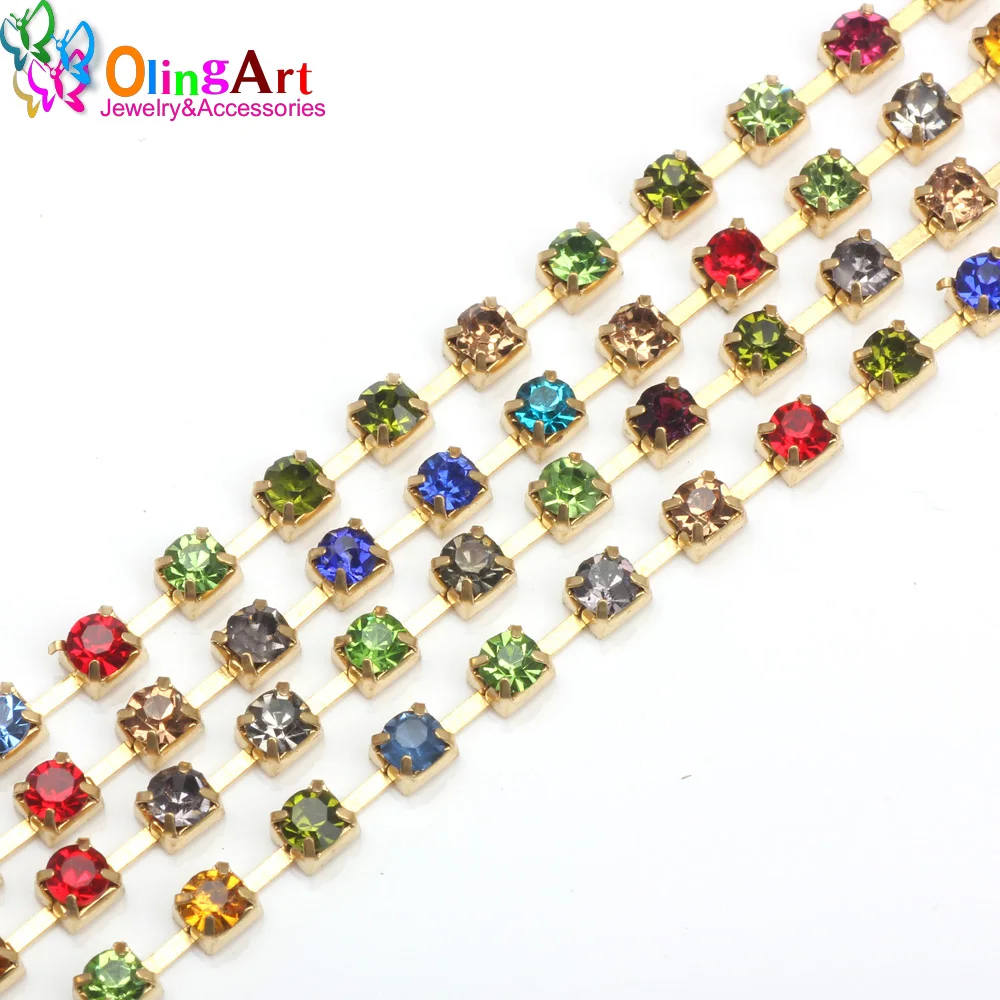 

OlingArt 2yard/Lot 2.5MM Glass Mixed Color Electroplated Gold Chain Link Diameter DIY Jewelry Accessories Making