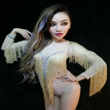 

New Ds Costumes Women Singer Sexy One-piece Sequins Tassel Bodysuit Female Singer Dj Ight Dance Wear Stage Leotard