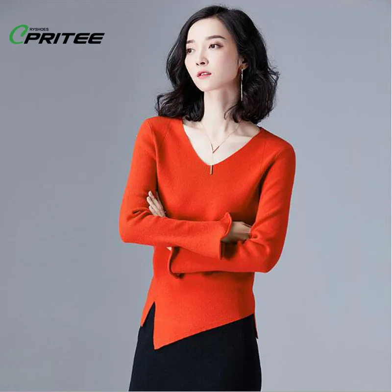 Вязаные Пуловеры Camisa Feminina сплит женская блузка нерегулярная одежда Офисная