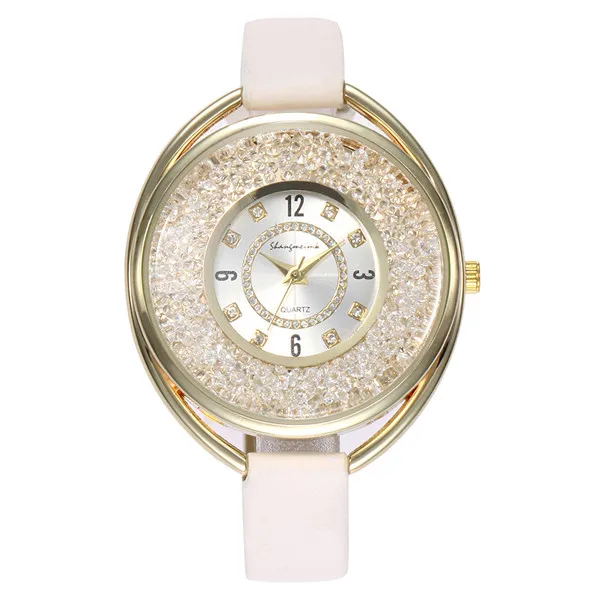 Женские часы женские кожаные алмазные часы женские хрустальные наручные часы из нержавеющей стали женские хрустальные новые часы relogio feminino 30X - Цвет: White