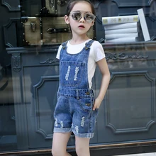 4–15 лет детская одежда летние платья для девочек джинсы на подтяжках маленьких Шорты Джинсовые комбинезоны новые модные Повседневное брюки милый студент