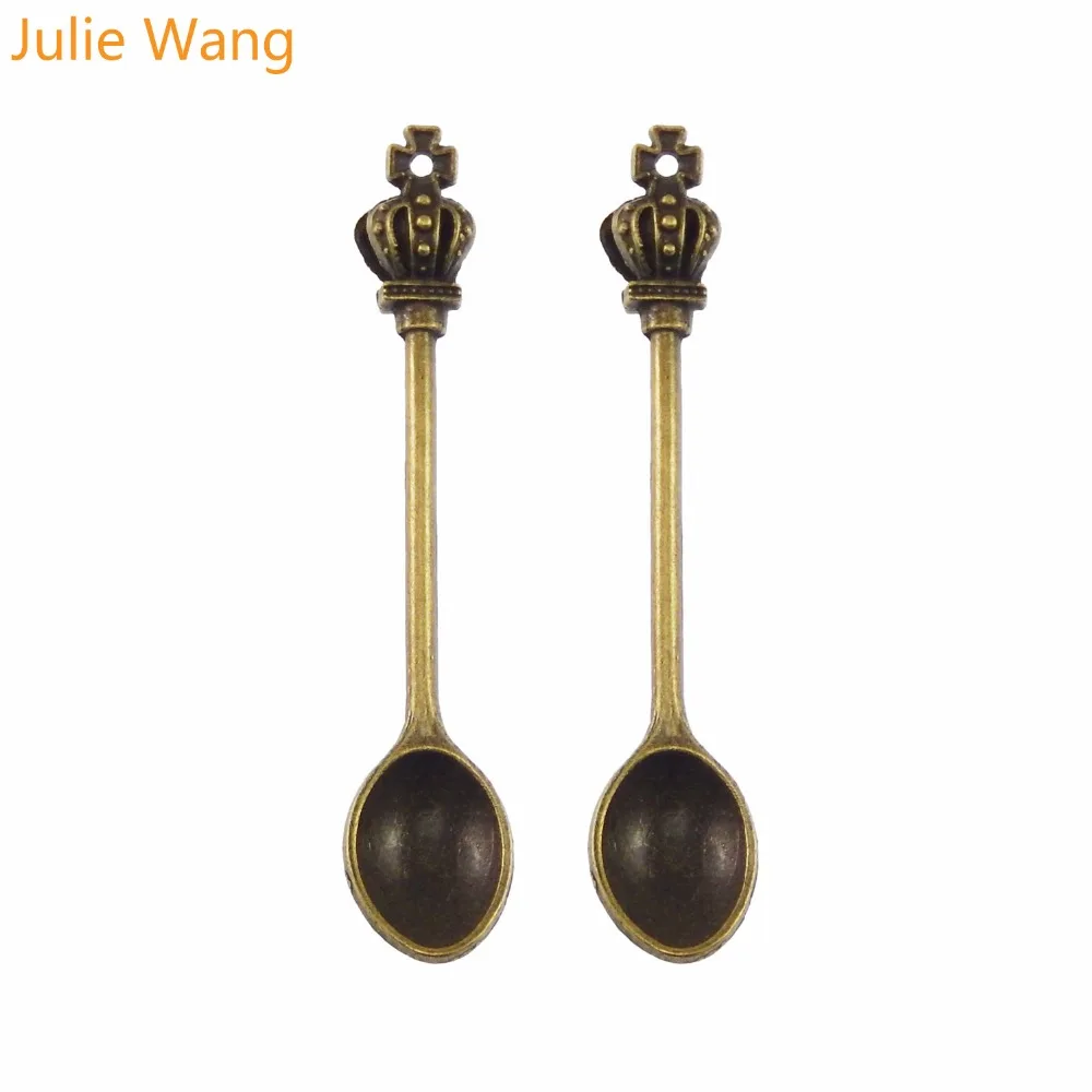 Julie Wang 10 шт ложка Подвески античный бронзового цвета из цинкового сплава Корона