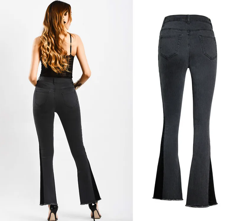 LOGAMI лоскутные джинсы женские расклешенные повседневные джинсы женские модные брюки черные