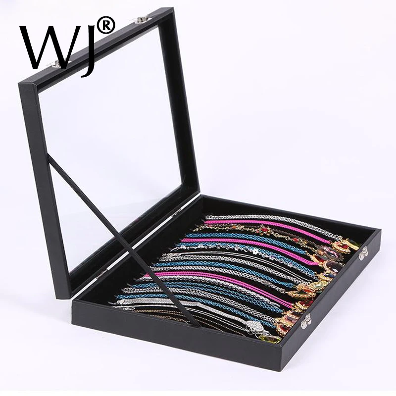 Superior Gray Velvet/Wooden Portable Jewelry Display Tray Case Box