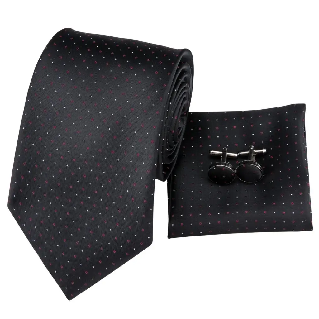 SN-3128 Hi-Tie шелковый галстук 8,5 см, мужской галстук в черный горошек, носовой платок, запонки, Модные Классические Вечерние и свадебные галстуки