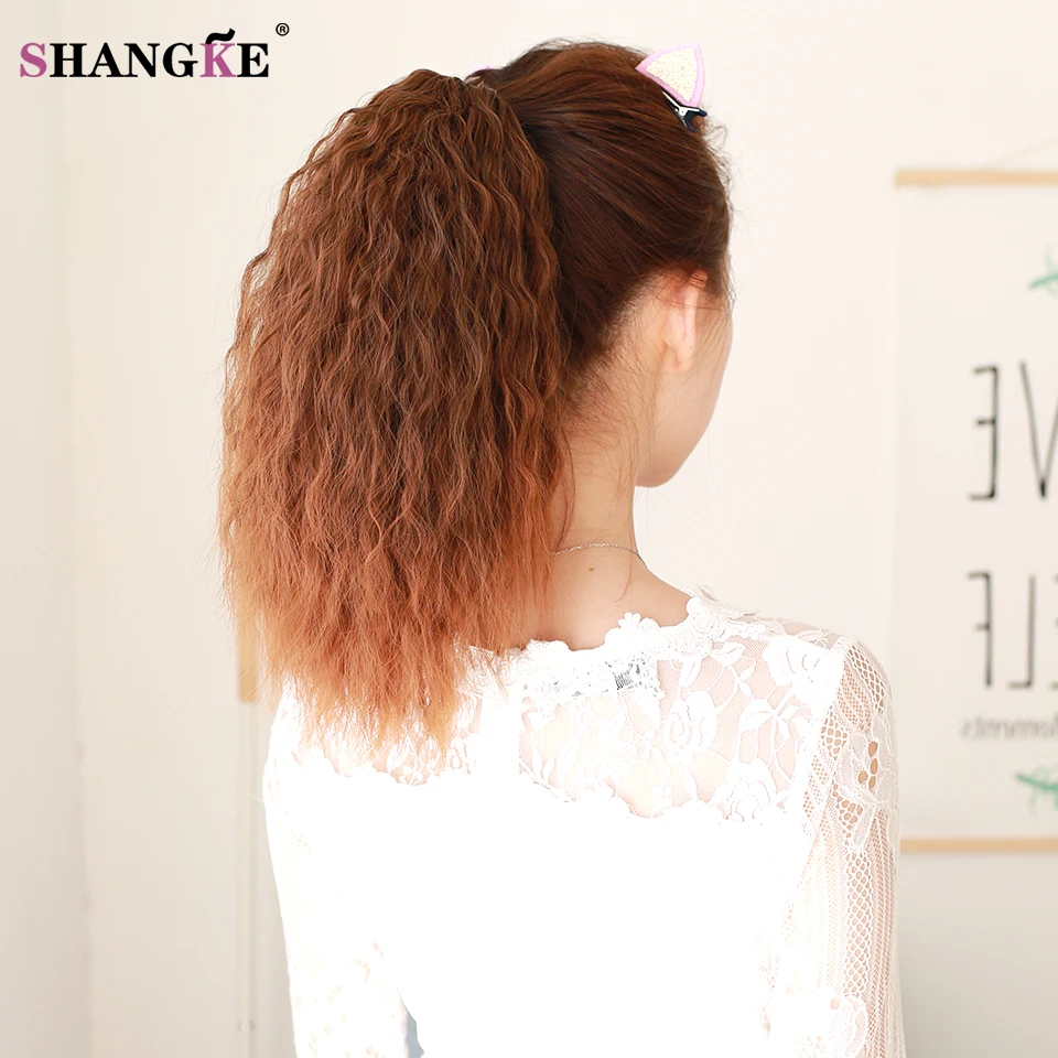 SHANGKE Long Kinky Curly Ponytail For Women Wine Red Pony Tail Heat Resistant Synthetic Ponytail Fake Hair Pieces