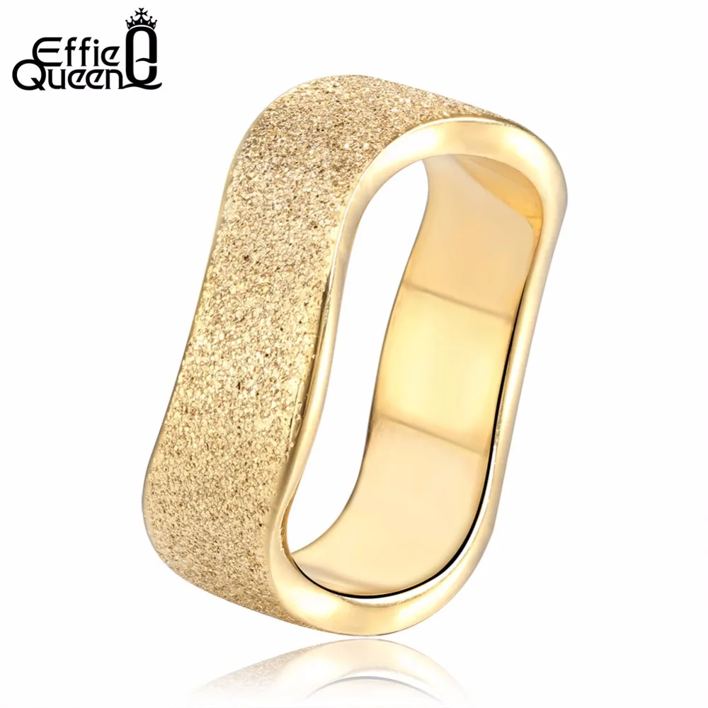 Effie Queen Top Grade Gold-color Stainless Steel Rings Frosted Style Irregular Finger Ring Men Women US Size 5 -11 IR11