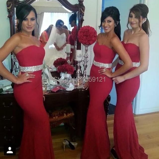 2017 Y Mermaid Ruby Bridesmaid Dresses Sweetheart Sleeveless With 2017 Y Mermaid Ruby Bridesmaid Dresses Sweetheart Sleeveless With Crystal Sash Zipper Back Sweep Train Maid