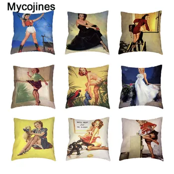 

Charming Woman Pinup Girl White Cushion Cover High Heels Pillow Cases Printed Home Decor Living Room Dogs Parrot Gift Peach Skin