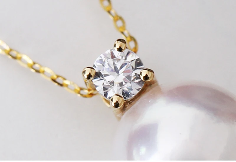 Real diamond princess pendant 8.5-10.5mm Natrual round pearl charm necklace in 18k Au750 gold with 45cm chains for women ladies (8)