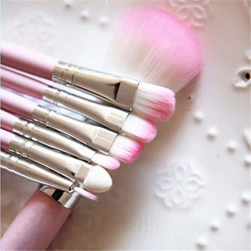 7Pcs Pro Pink Makeup Brush Set Eyeshadow Cosmetic Tools Eye Face Beauty