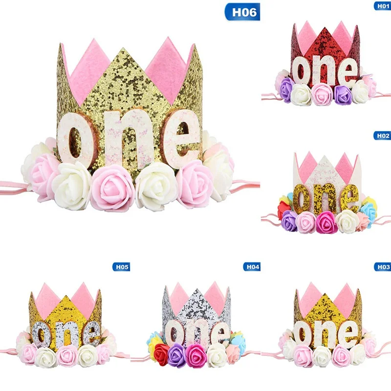 

Baby Girl First Birthday Decor Flower Party Cap Crown Headband 1 2 3 Year Number Priness Style Birthday Hat Baby Hair Accessory