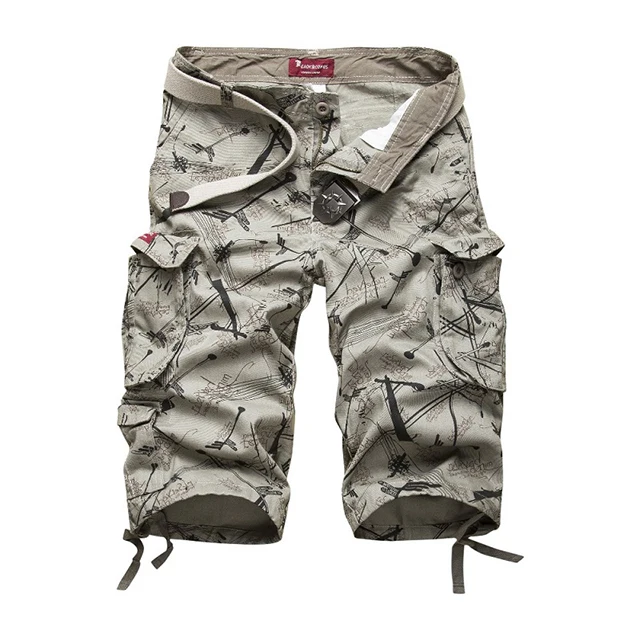 LightGrey Хлопковые мужские шорты-карго, модные камуфляжные мужские шорты с карманами, повседневные камуфляжные шорты на открытом воздухе - Цвет: LightGrey