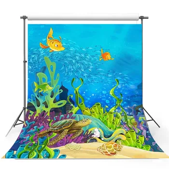 

Kids Backdrop for Photographic Studio Blue UnderSea World Turtle Goldfish Coral Background Original Design Photocall F2999