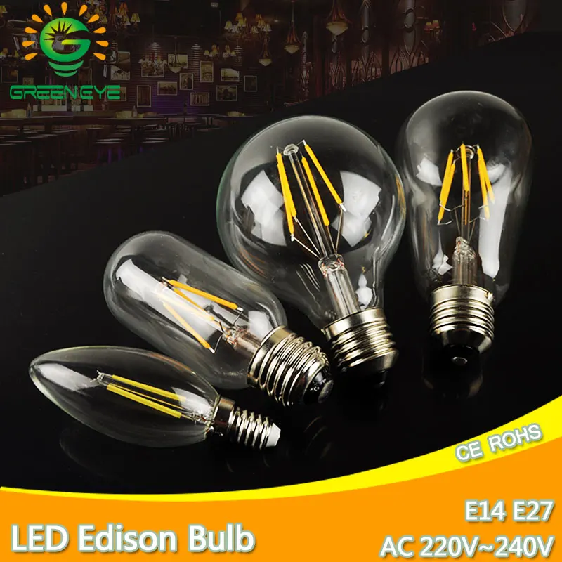 LED Bombilla de Edison E27 lámpara LED E14 220 V Retro Vintage antiguo de luz de filamento de bombilla 4 W 6 W 8 W 12 W vela lámparas Bombillas