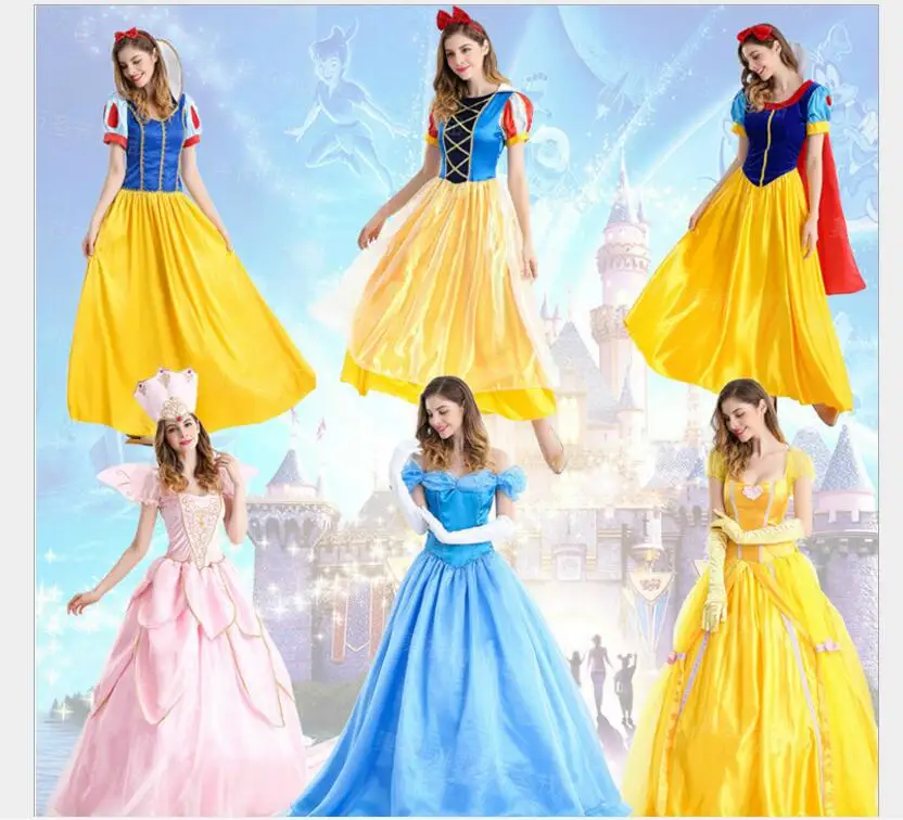 

Cinderella Fantasia Princess Snow White Cosplay Costume Halloween Carnival Party Dress Women Adult Snow White Costumes