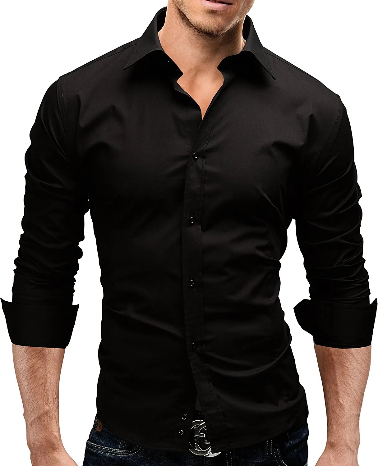 Бренд, модная мужская рубашка с длинным рукавом, топы, облегающие, повседневные, одноцветные, мужские рубашки, облегающие мужские рубашки XXL