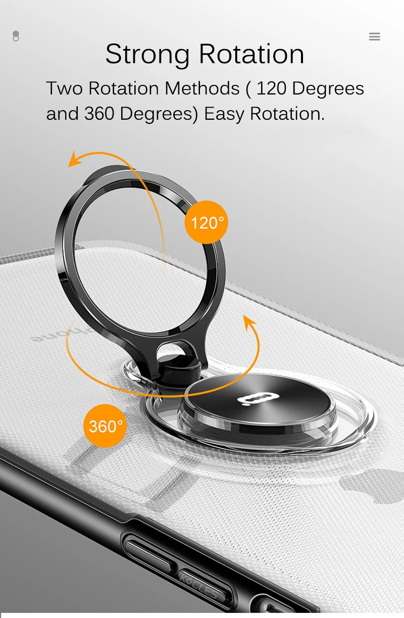 Чехол с магнитным кольцом для iPhone 7, 8, 6, 6s Plus, чехол s, металлическое вращающееся кольцо на палец, мягкий прозрачный чехол из ТПУ для iPhone X, XR, XS, MAX