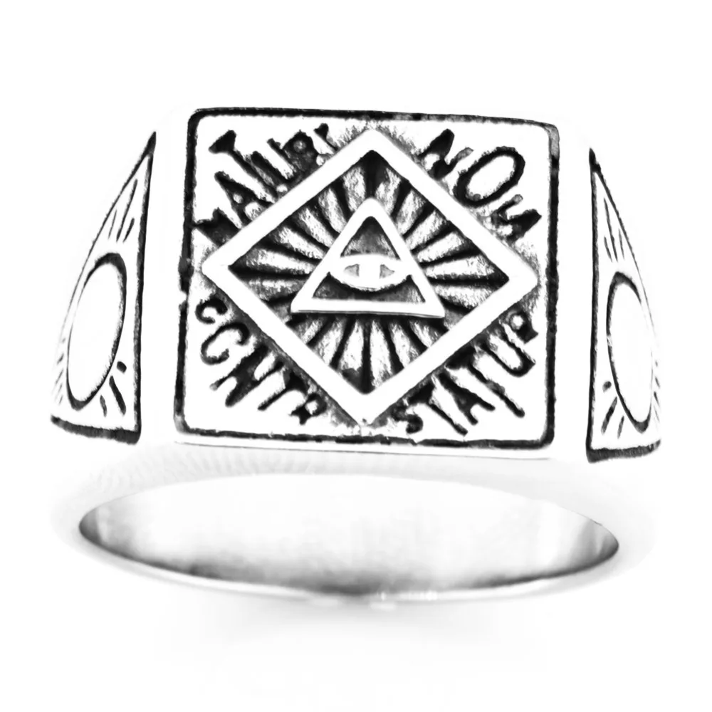 

FANSSTEEL Stainless steel jewelry triangle sun god's all seeing eye freemason ring FSR20W32