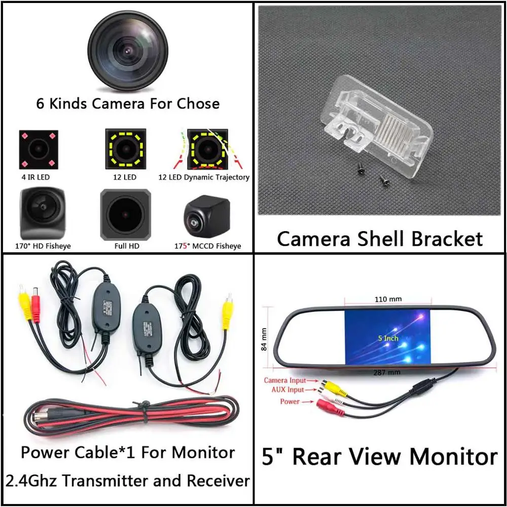 175 градусов рыбий глаз MCCD 12LED HD Автомобильная камера заднего вида для Mercedes Benz MB B класс W246 B180 B200 B220 B250 R350 R500 ML350 W203 - Название цвета: Cam Wirelss 5 Mirror