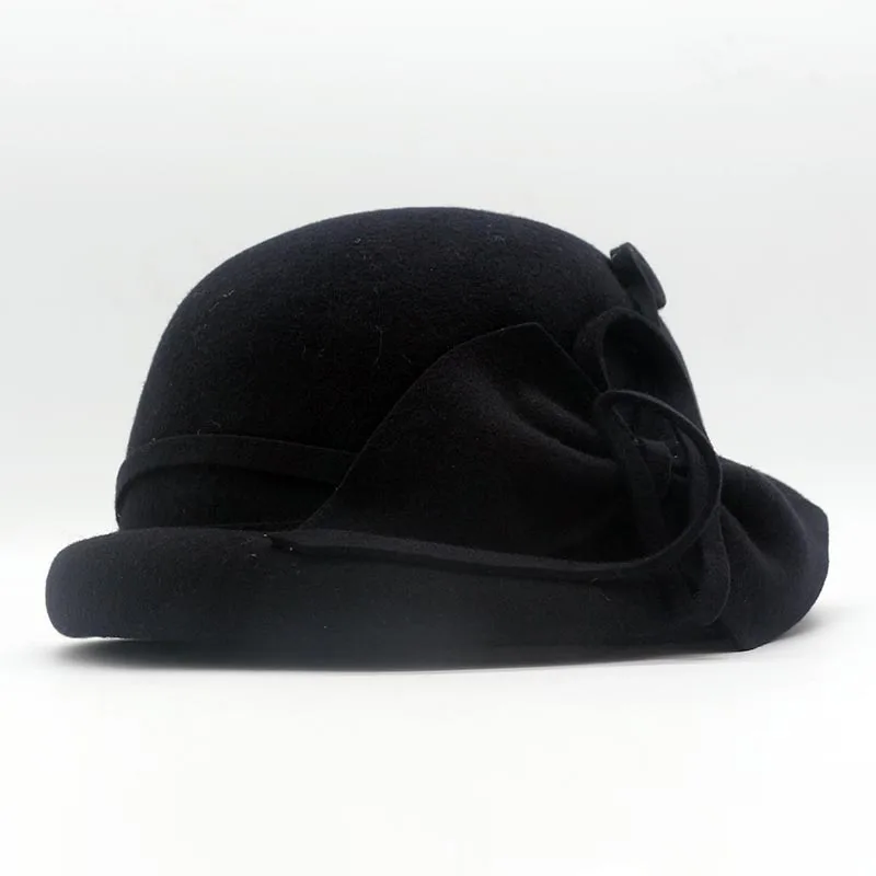 Фибоначчи бренд качество осень зима фетровая шляпа шерсть фетровая женская шляпа Головной убор берет элегантный цветочный формальный фетровые шляпы - Цвет: Черный