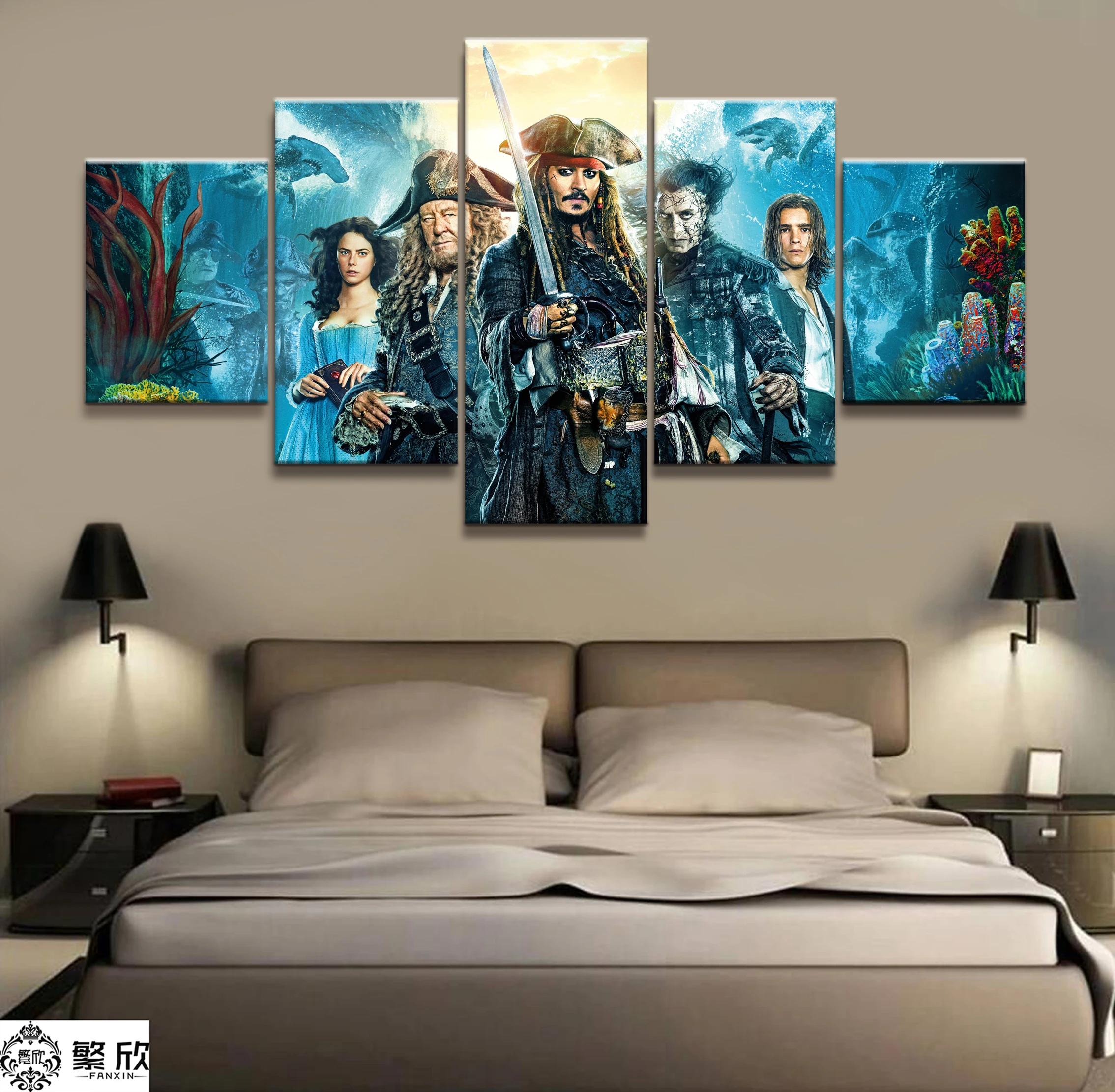 

Wall Art Poster Painting Modular Pictures For Living Room Decorative Pictures Canvas Printed 5 Panel Pirates of the Caribbean