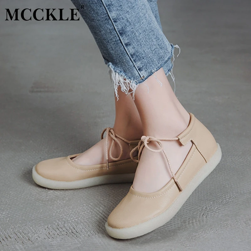 

MCCKLE Women Autumn Casual Platform Flat Moccasins Female Ankle Strap Shallow Loafers Ladies Soft Leisure Footwear 2018