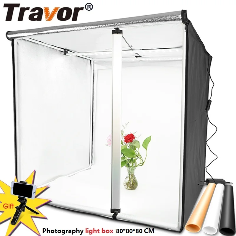 Online Caja de luz Travor 80*80CM caja de luz portátil foto LED caja de luz con 3 colores de fondo para estudio de fotografía caja de iluminación