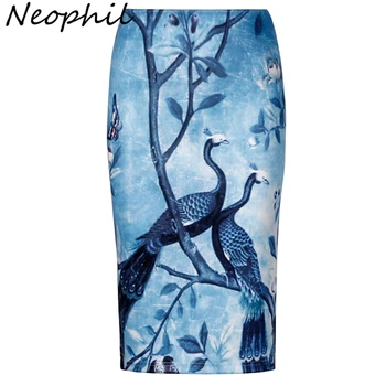 

Neophil 2020 Winter Style Retro Vintage Peacock Animal Print Pencil Skirts Womens Midi Bodycon Sexy Ladies Party Wear Saia S1233