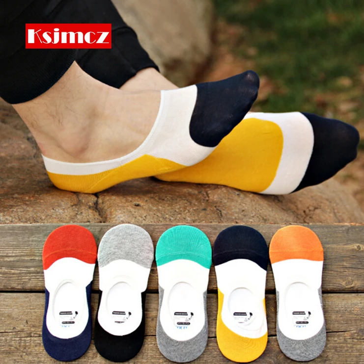 6 Pair KSJMCZ Summer Men's Invisible Socks Splicing Color Neutral Socks