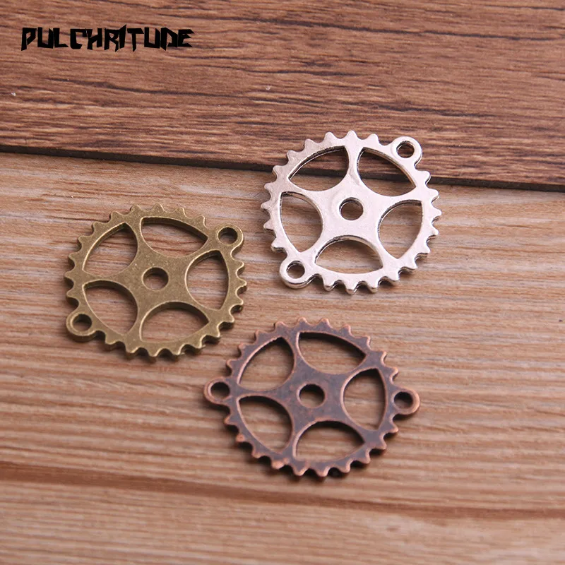 

PULCHRITUDE 10PCS 24*28mm Three Color Metal Alloy Machinery Gear Pendant Jewelry Connector Charm Jewelry Gear Findings P6924