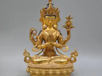 

12'' China Tibet 4 Arms Kwan-yin Chenrizig Guanyin Buddha Bronze Statue