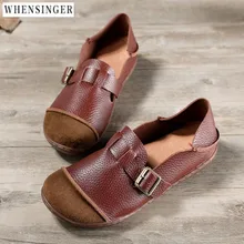 Whensinger/Женская обувь на плоской подошве, лоферы из натуральной кожи, повседневная обувь на плоской подошве с пряжкой, удобная обувь, мягкая обувь для вождения, вентиляция