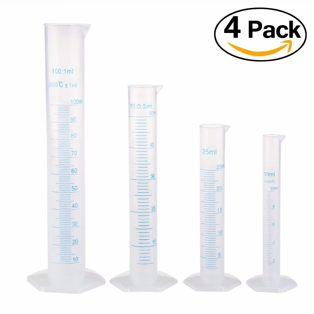 4pcs Mixed size 10ml,25ml,50ml,100ml,Plastic Measuring Cylinder Graduated Cylinders