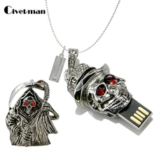 Металлический флеш-накопитель, 4 ГБ, 8 ГБ, 16 ГБ, 32 ГБ, кристалл, Череп, голова скелета, форма флеш-диск USB 2,0, флешка, карта памяти, диск, подарки