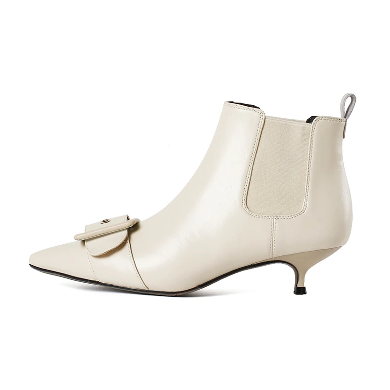 Moda Toe negro Fino Cuero 43 Genuino De Beige Grande Hebilla Nueva Punta Talones Mujer Tamaño 33 Med 2018 Tobillo Botas Smirnova Otoño WwYSUq1x